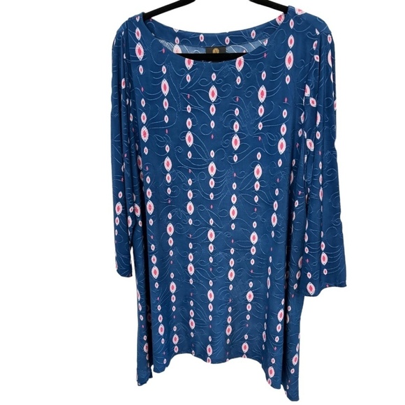 JM Collection Pink & Blue Stretch Floral Print Textured Tunic Top Plus Size 2X - Picture 1 of 4